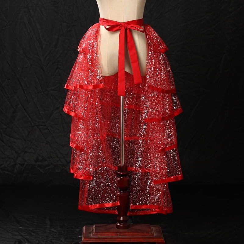 GRACEART Steampunk Sparkle Sequin Tulle Tutu Bustle Skirts 6 Layer Overskirt Tie-on Belt - Image 2